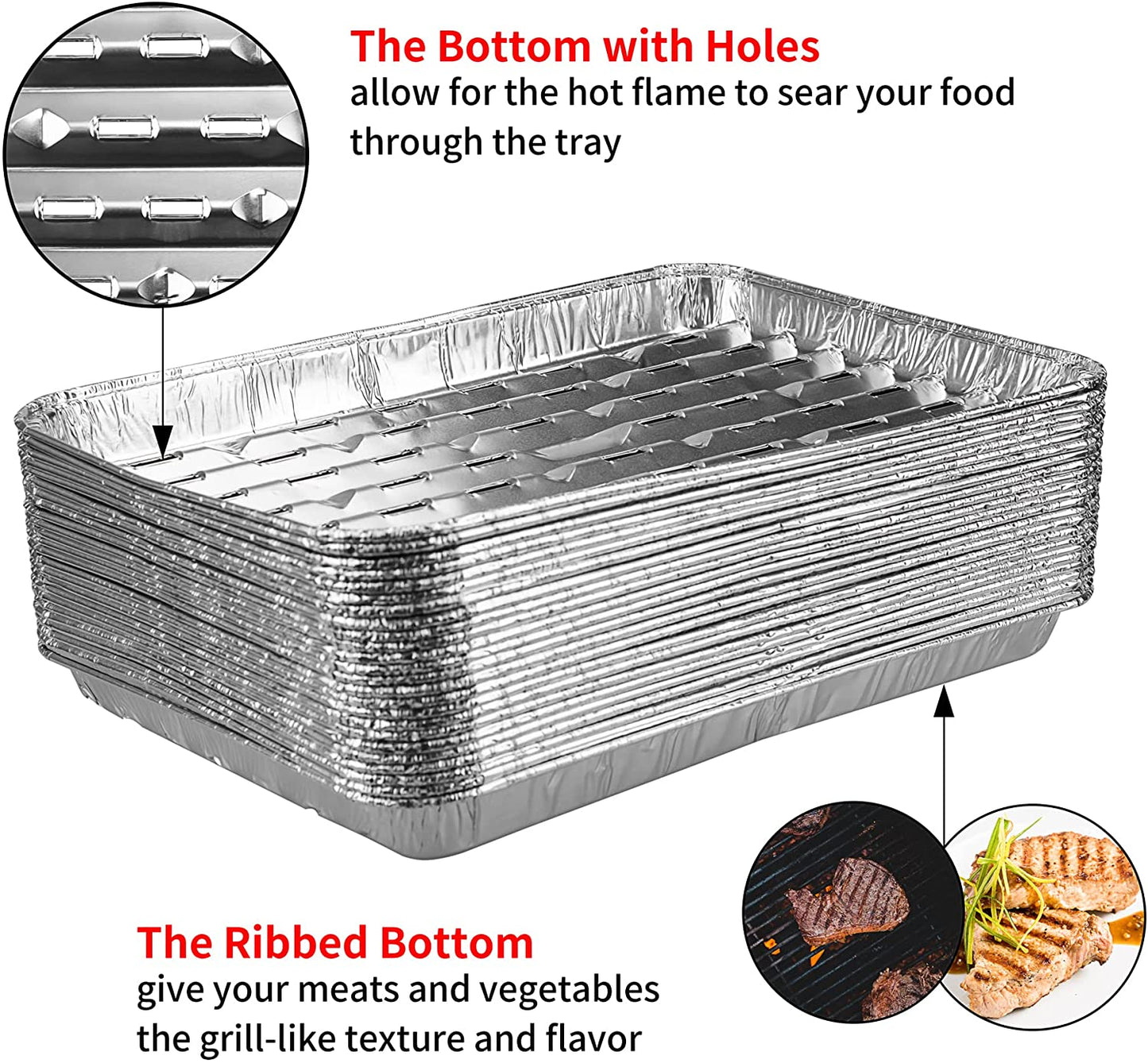 30-Pack Disposable Grill Toppers, Aluminum Foil Grill Pans with Holes, Grill Accessories for Barbecue, Outdoor Cooking and Camping