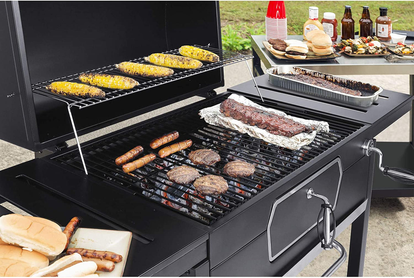 CD2030AN 30-Inch Charcoal Grill, Deluxe BBQ Smoker Picnic Camping Patio Backyard Cooking, Black, Large