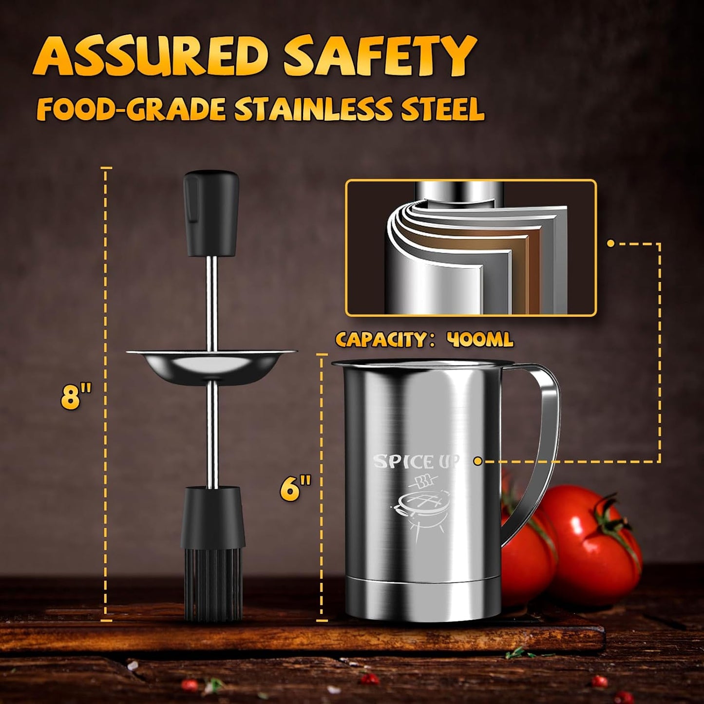 Grilling Gifts for Men Smoker Accessories - BBQ Sauce Pot and Basting Brush Set Cool Kitchen Gadgets, Unique Christmas Stocking Stuffer Gifts for Dad Father Son Grandfather Women Fun Cooking Supplies