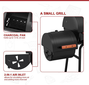 CC1830W 30 Barrel Charcoal Grill with Side Table, 627 Square Inches, Outdoor Backyard, Patio and Parties, Black