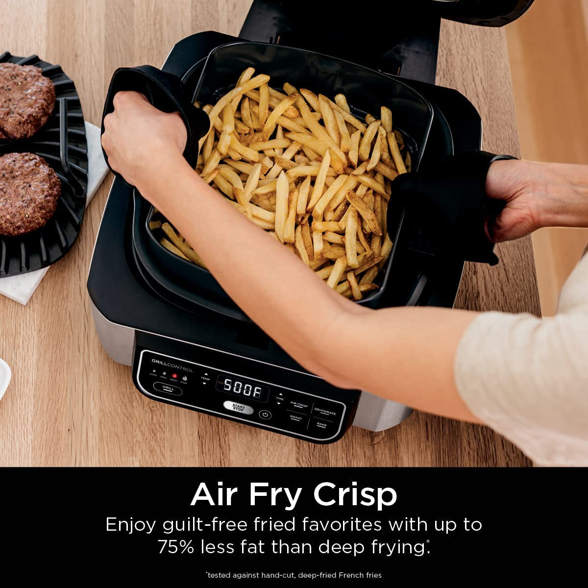 AG301 Foodi 5-In-1 Indoor Electric Grill with Air Fry, Roast, Bake & Dehydrate - Programmable, Black/Silver