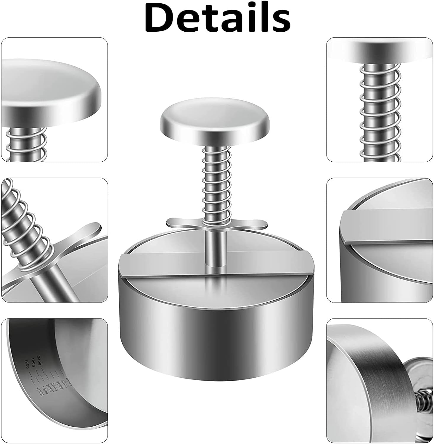 Chengqism Burger Press, Adjustable Hamburger Patty Maker 4.2" Stainless Steel Hamburger Press Patty Making Molds Patties for Beef, Vegetables, Meat, BBQ Barbecue Homemade Hamburger