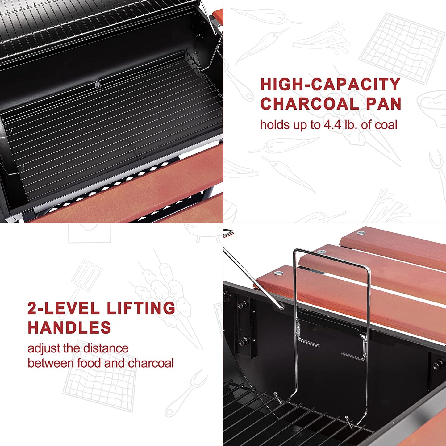 CC1830W 30 Barrel Charcoal Grill with Side Table, 627 Square Inches, Outdoor Backyard, Patio and Parties, Black