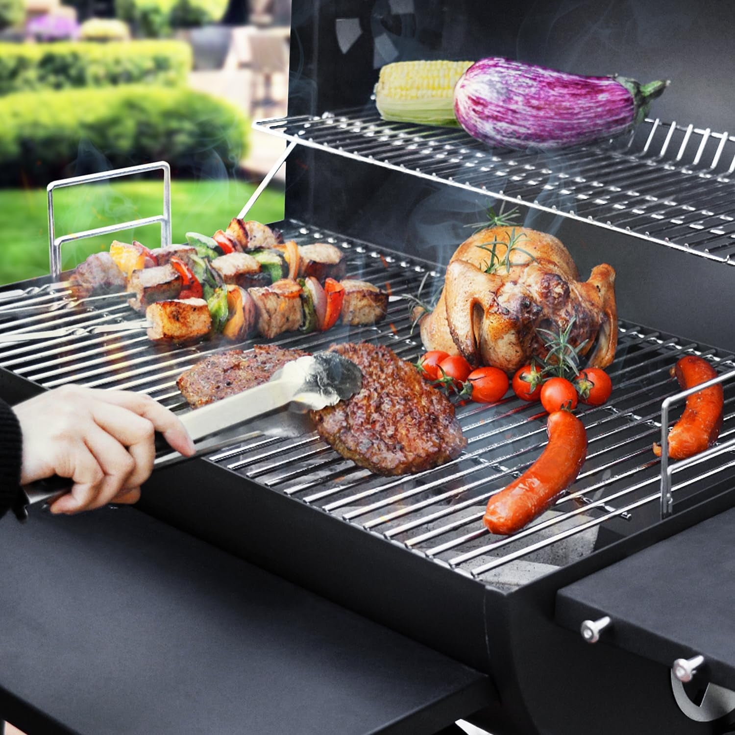 Charcoal Grills Outdoor BBQ Grill 30INCH Barrel Charcoal Grill with Side Table, 627 Square Inches, Outdoor Backyard Camping Picnics, Patio and Parties, Black by