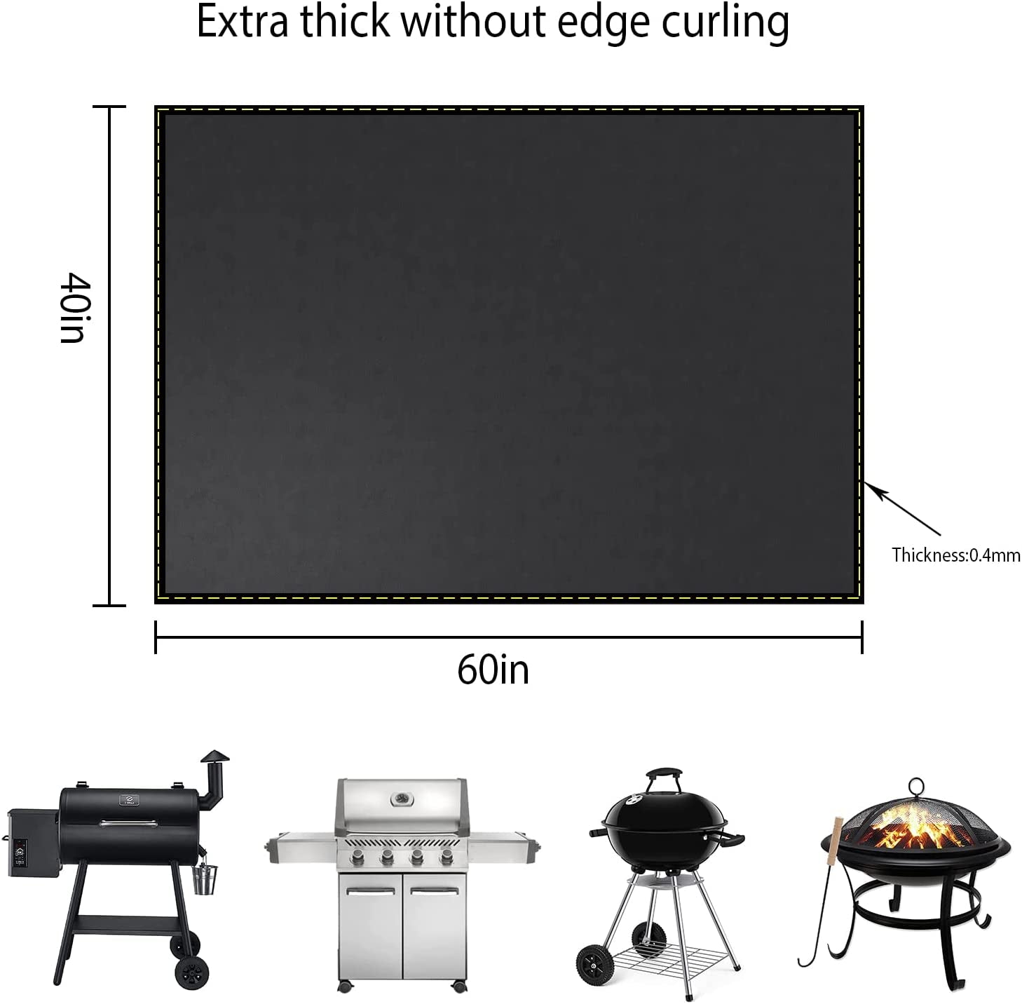 under Grill Mat for Outdoor Grill Deck Patio Protector Extra Large 40’’X60’’ Fireproof Waterproof Oil-Proof Fire Pit Mat Silicone Fiber Glass BBQ Floor Mat (40''X60'')