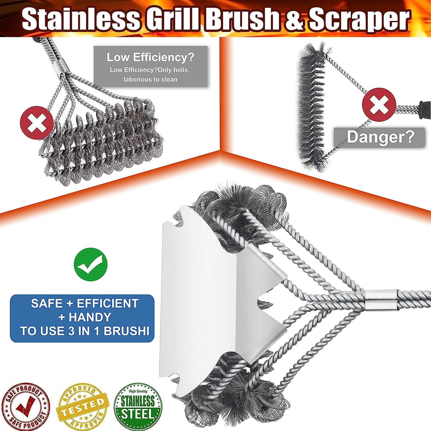 Grill Brush - Grill Brush for Outdoor Grill- BBQ Brush Safe & Efficient Cleaning - Woven W/Wire Combined Barbecue Bristles,18" Grill Cleaner Brush for Any Grill- BBQ Accessories Gifts for Men Dad