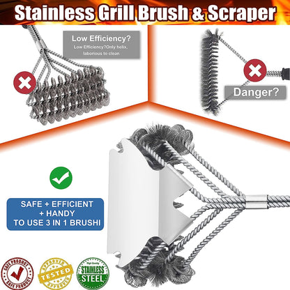 Grill Brush - Grill Brush for Outdoor Grill- BBQ Brush Safe & Efficient Cleaning - Woven W/Wire Combined Barbecue Bristles,18" Grill Cleaner Brush for Any Grill- BBQ Accessories Gifts for Men Dad