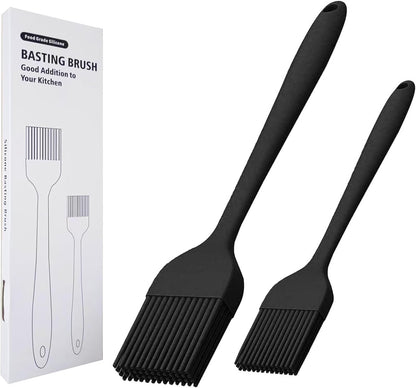 Silicone Basting Brush Set of Two Heat Resistant Long Handle Pastry Brush for Grilling, Baking, BBQ and Cooking (Black)