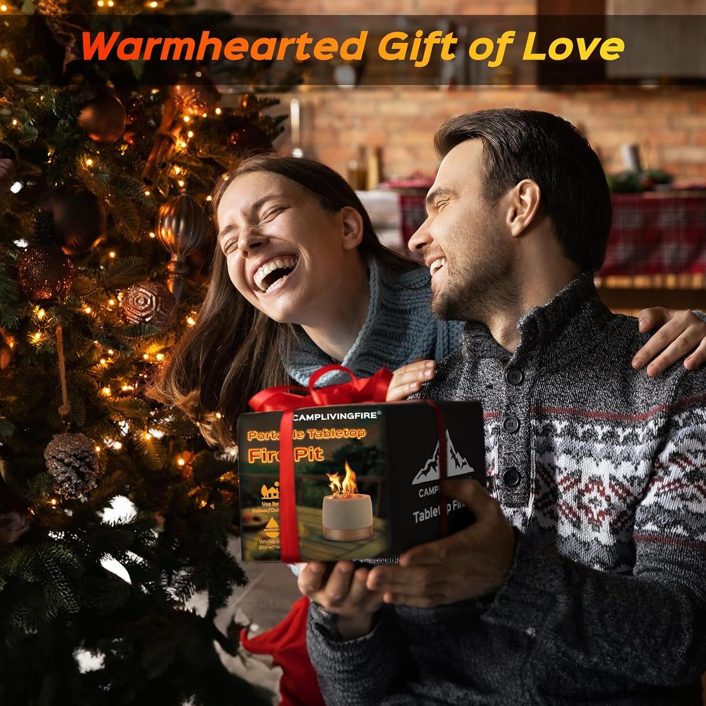 Tabletop Fire Pit, round Concrete Smokeless Smores Fire Pit Table Top as Smores Maker Kit, Dual Burner Cups Rubbing Alcohol Table Top Firepit for Indoor & Patio