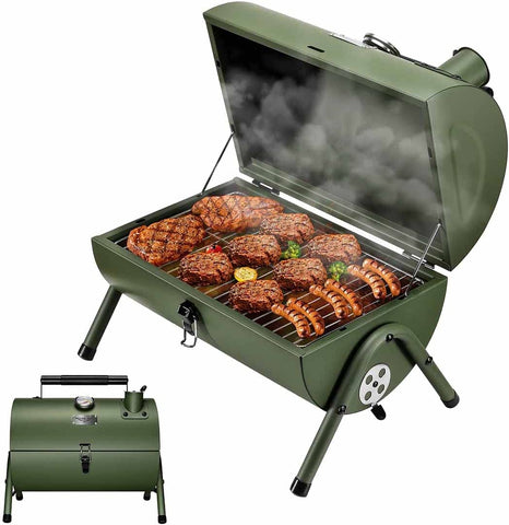 Image of Adjustable Portable Charcoal Grill Multi-Functional Metal Small BBQ Smoker for Outdoor Hiking Picnic(Green)