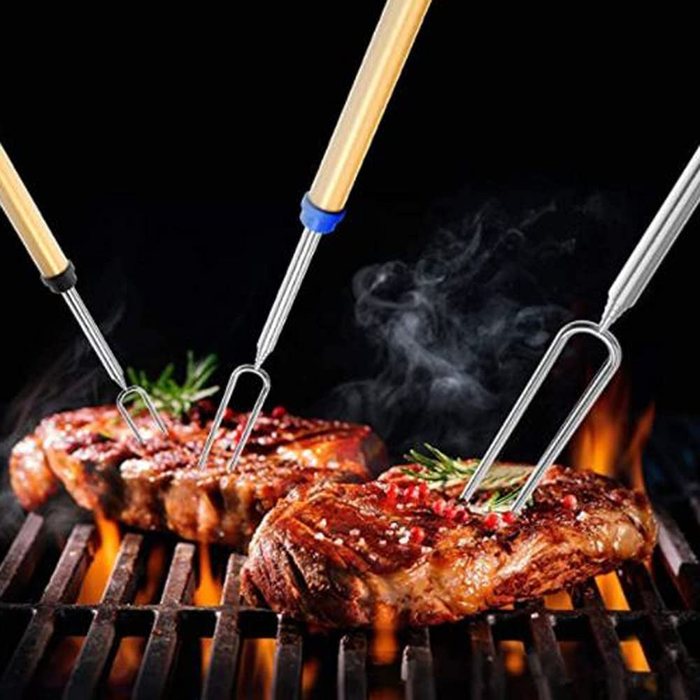 8Pack Marshmallow Roasting Sticks Extendable 32Inch Long Metal Barbecue Skewers for Grilling Set,Telescoping Smores BBQ Forks, Fire Pit Sticks for Hot Dogs,Camping,Bonfire