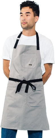 Image of Daily Cotton Kitchen Apron for Cooking- Mens and Womens Professional Chef or Server Bib Apron - Adjustable Straps with Pockets and Towel Loop (Grey)