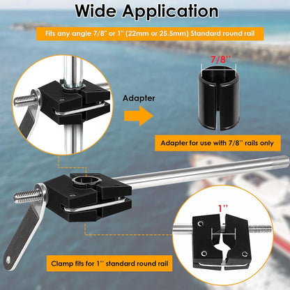 Round Rail Grill Mounting Hardware Kit for Standard 7/8" or 1" Rails, Compatible with All Magma Marine Kettles Grill A10-080
