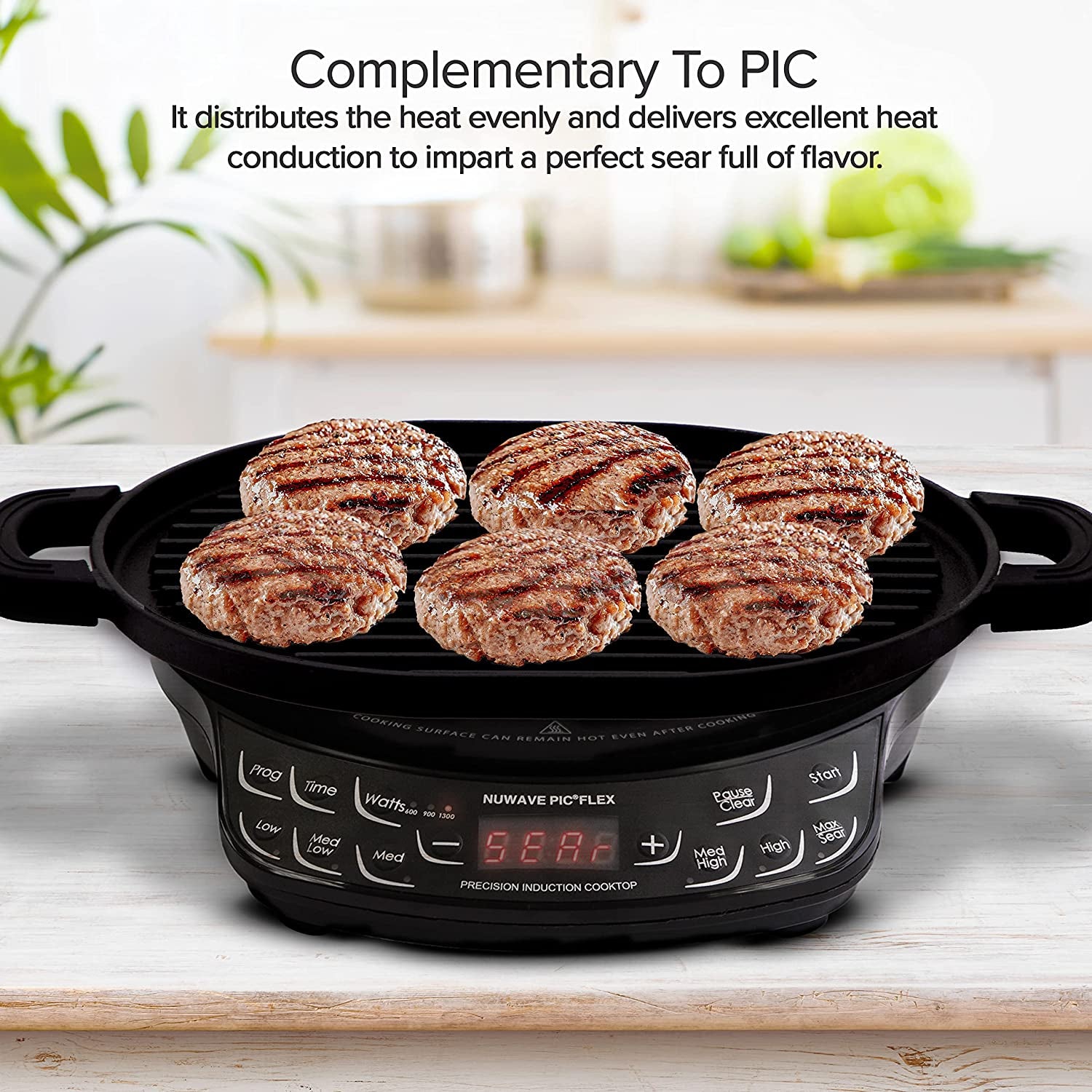 Cast Iron Grill, 12.42”X10.21” Non-Stick Grilling Surface, Deep Grill Ridges, Pre-Seasoned, Stay-Cool Silicone Handles, Easy-To-Clean, Oven Safe, Stovetop, BBQ, Fire & Smoker, Induction-Ready