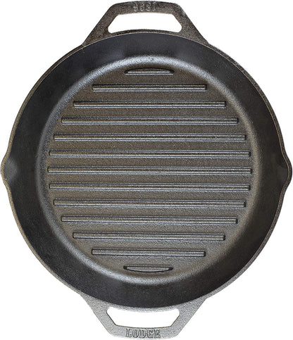 12" Cast Iron Dual Handle Grill Pan, Black