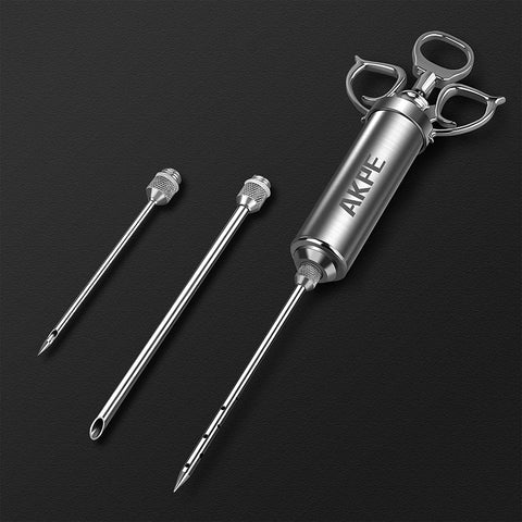 Image of AKPE Meat Injector, Stainless Steel Marinade Injector Syringe for BBQ Grill and Turkey, 2 Ounce Syringe with 3 Needles, Easy to Use and Clean (Without Case)