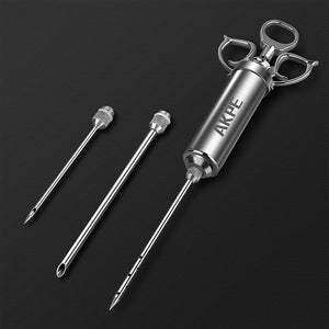 AKPE Meat Injector, Stainless Steel Marinade Injector Syringe for BBQ Grill and Turkey, 2 Ounce Syringe with 3 Needles, Easy to Use and Clean (Without Case)