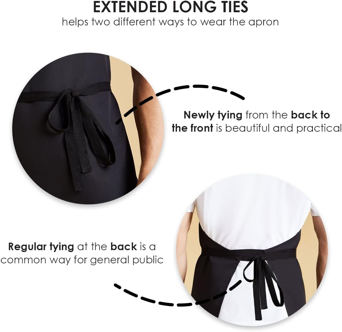 Aprons Unisex Bib Aprons - 100% Polyester Chef Apron with Extra Long Ties – Cooking Apron for Men Women