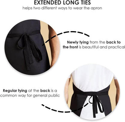 Aprons Unisex Bib Aprons - 100% Polyester Chef Apron with Extra Long Ties – Cooking Apron for Men Women