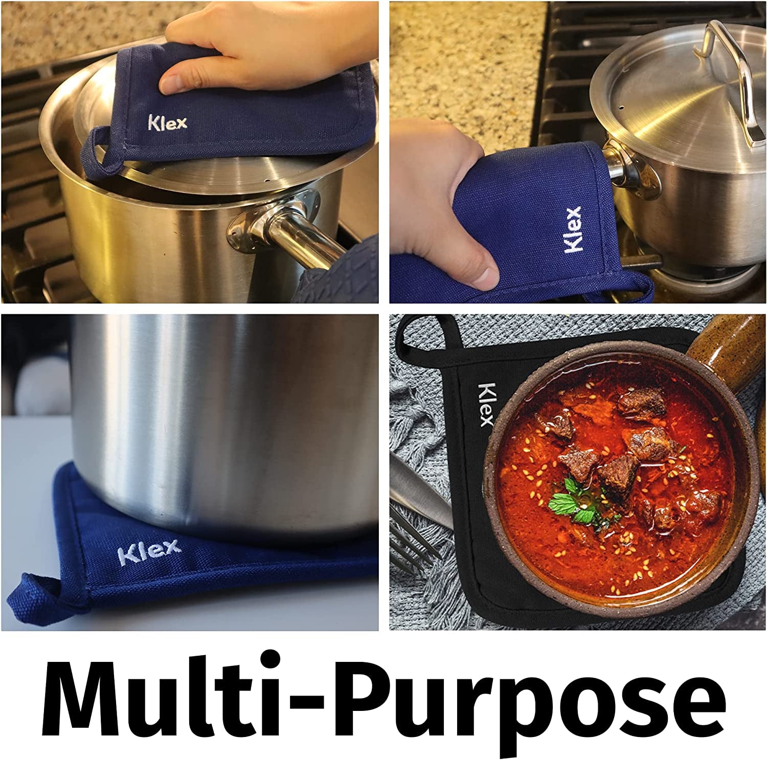 4Pcs 100% Thick Cotton Potholders for Oven Cooking and Baking, Durable 330GSM Hot Pads, up to 482°F Degrees Heat Resistance Pot Holder, Heavy-Duty Cotton Canvas, Red