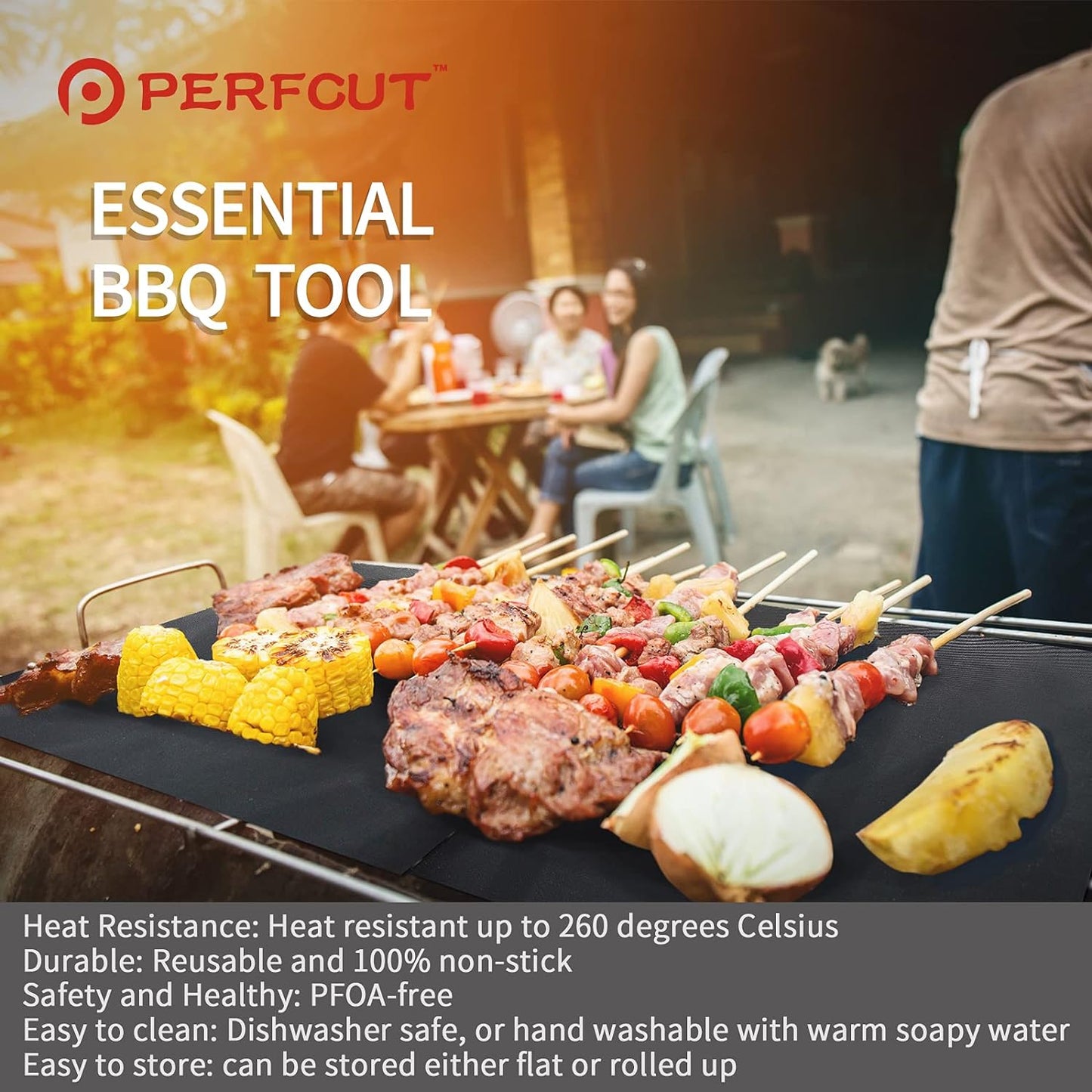 Grill Mat 100% Non-Stick BBQ Grill & Baking Mats,Heavy Duty,Reusable and Easy to Clean for Electric Grill Gas Charcoal BBQ-15.75 X 13 Inch Set of 7-Black