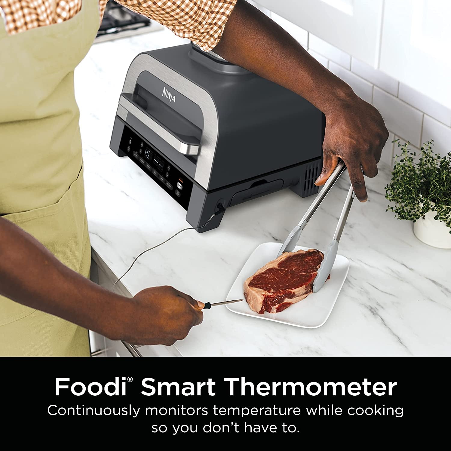 DG551 Foodi Smart XL 6-In-1 Indoor Grill with Air Fry, Roast, Bake, Broil, & Dehydrate, Foodi Smart Thermometer, 2Nd Generation, Black/Silver