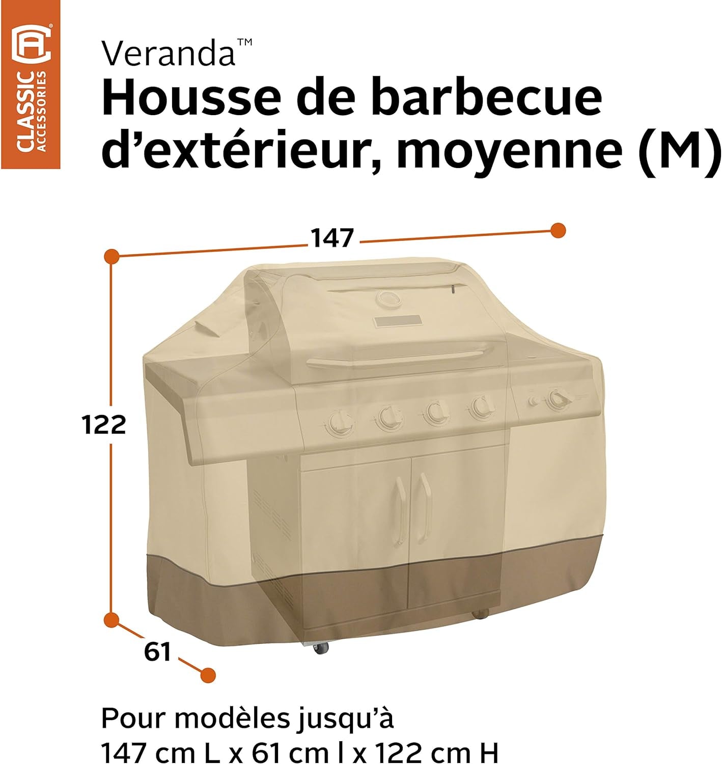 Classic Accessories Veranda Water-Resistant 58 Inch BBQ Grill Cover