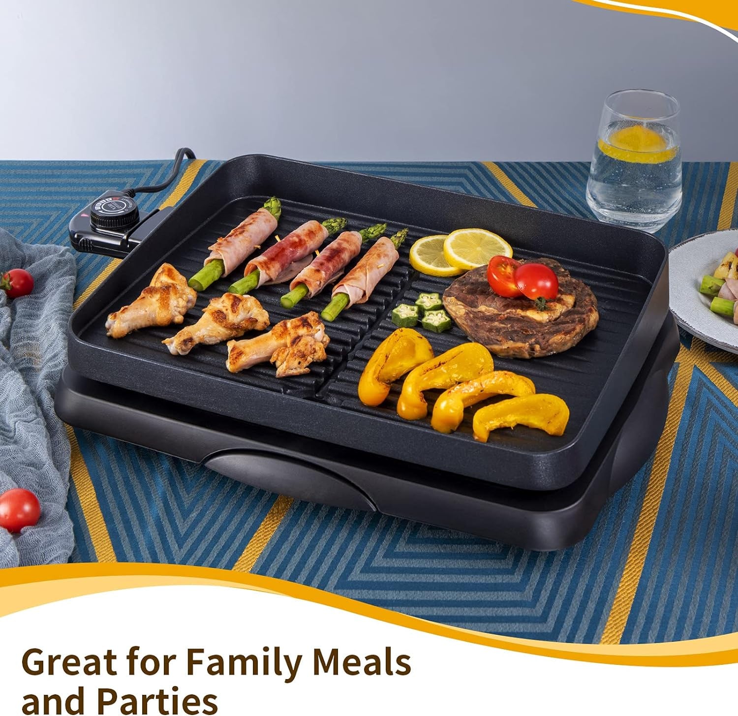 Electric Indoor Grill Korean BBQ Grill Nonstick Smokeless 1500W Detachable Contact Grilling with Smart 5-Heat Temp Controller,Family Size Fast Heat up Tabletop Plate Pfoa-Free Black