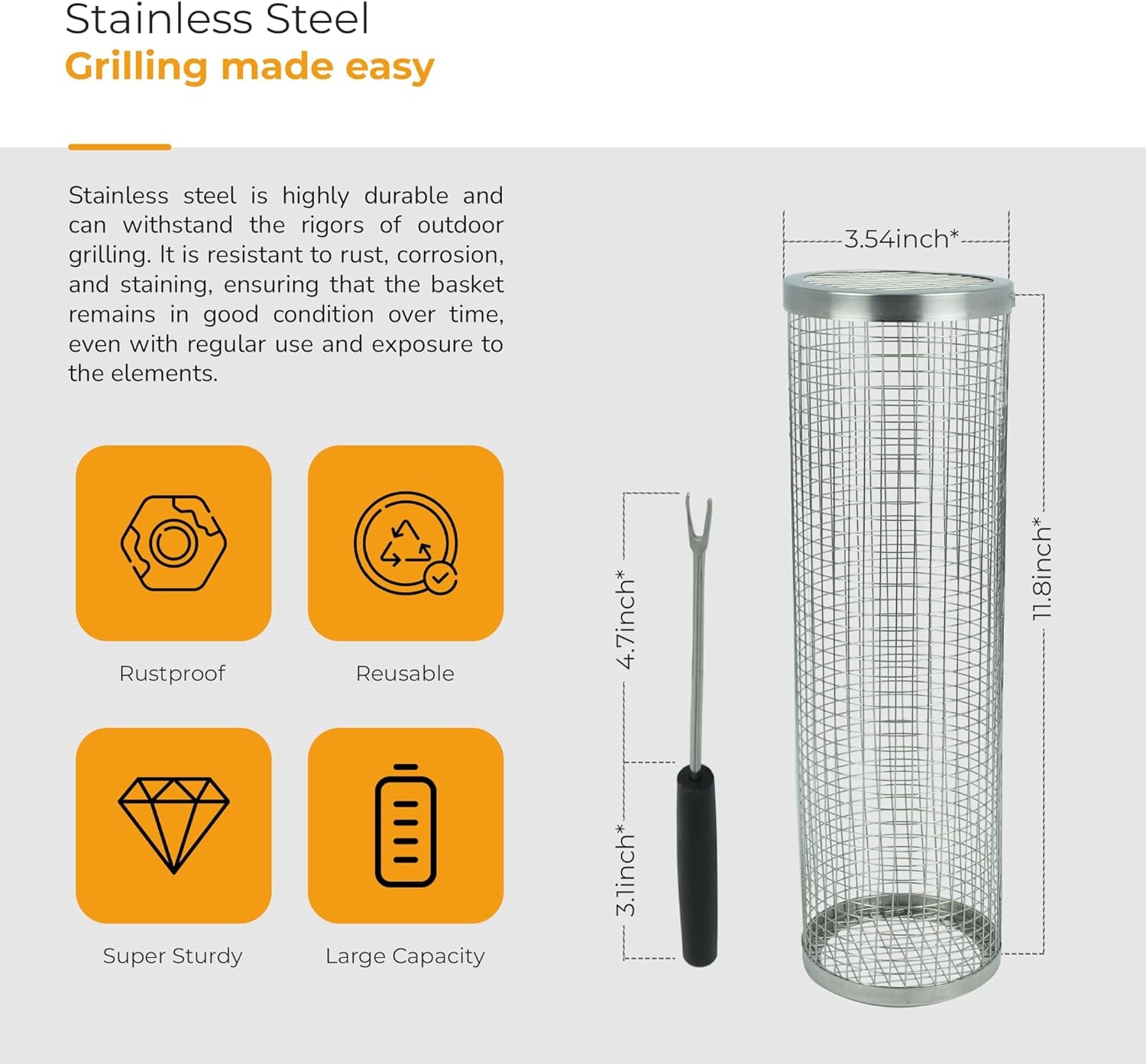 2 Pack BBQ Rolling Basket – Rolling Grilling Baskets for Outdoor Grilling - Stainless Steel BBQ Grill Basket - BBQ Accessories for Outdoor BBQ Grill