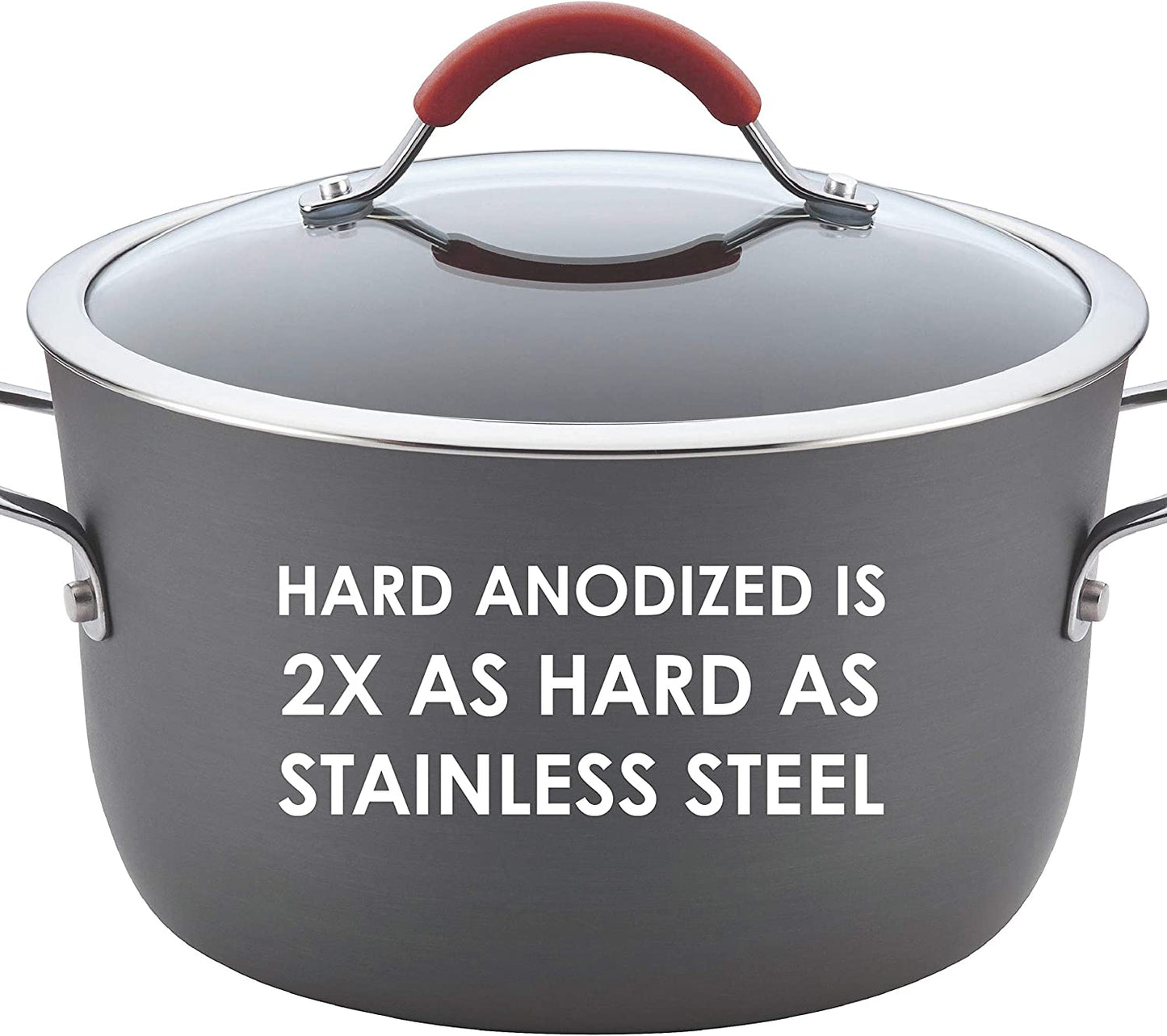 Cucina Hard Anodized Nonstick Grill/Deep Square Griddle Pan, 11 Inch, Gray with Red Handles