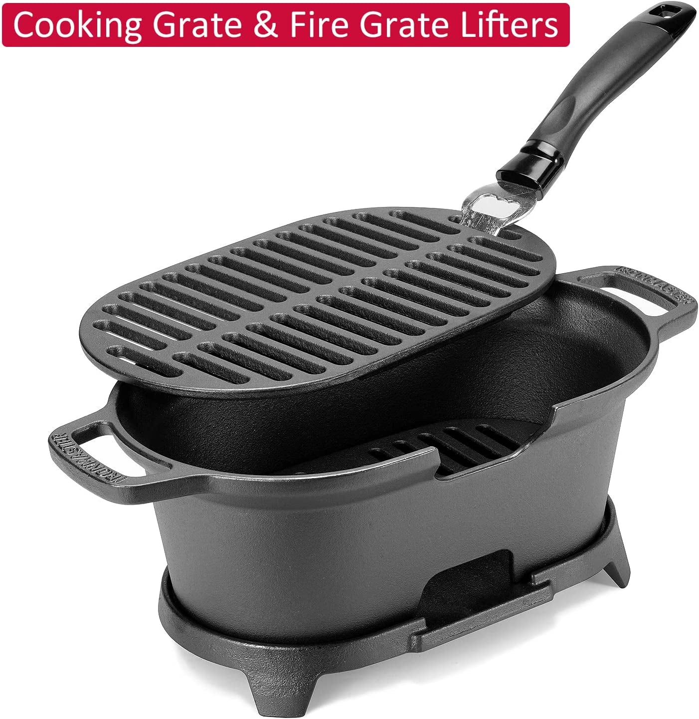 Mini Cast Iron Hibachi Grill, Tabletop Small Portable Charcoal Grill for Outdoor Camping, Japanese BBQ Grill Grate Surface 11" X 6.7 "
