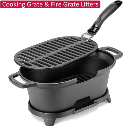 Mini Cast Iron Hibachi Grill, Tabletop Small Portable Charcoal Grill for Outdoor Camping, Japanese BBQ Grill Grate Surface 11" X 6.7 "