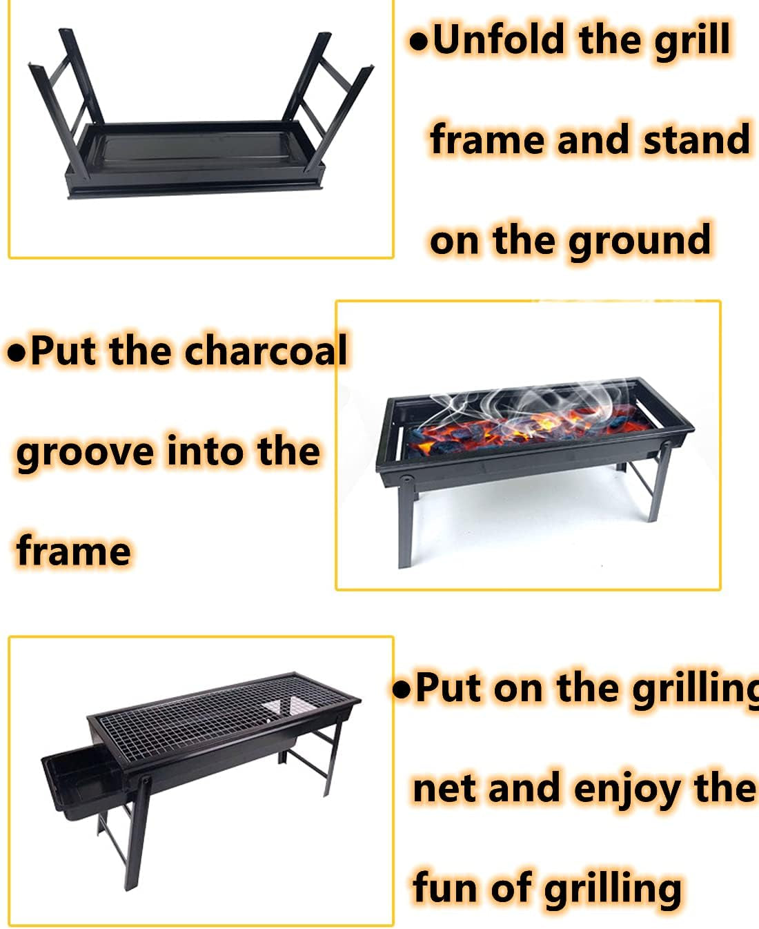 Portable Charcoal Grill Outdoor Grill with Handle Foldable BBQ Grill for Picnic Beach Terrace Backyard Barbecue(Large)