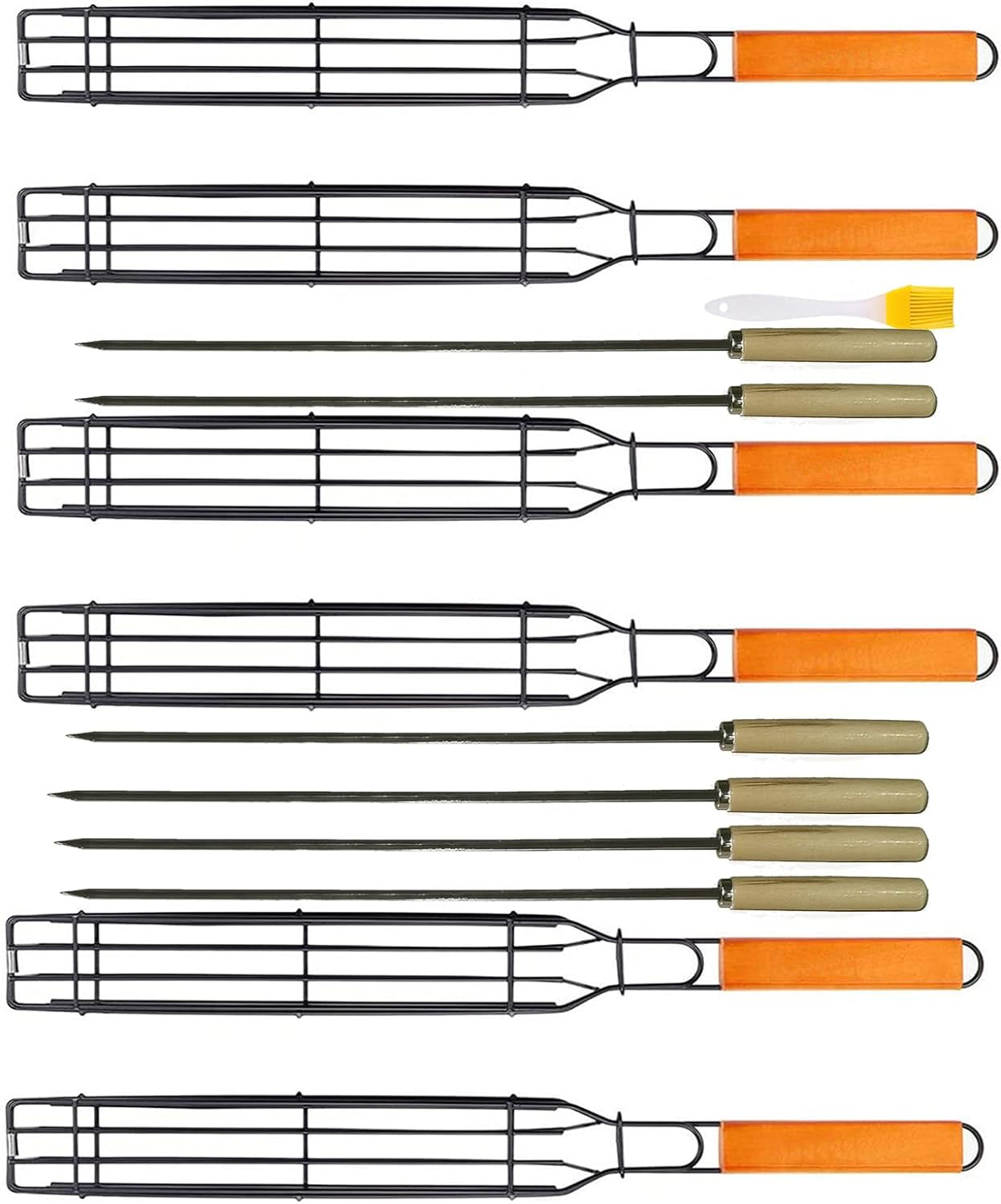 Kabob Grilling Basket Grilling Skewers Nonstick Kabob Grill Baskets Set of 6 & 6 Barbecue Skewers,Grilling & BBQ Utensils, Grill Basket for Vegetables with Handle Grilling Baskets for Outdoor Grilling