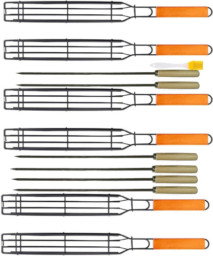 Kabob Grilling Basket Grilling Skewers Nonstick Kabob Grill Baskets Set of 6 & 6 Barbecue Skewers,Grilling & BBQ Utensils, Grill Basket for Vegetables with Handle Grilling Baskets for Outdoor Grilling