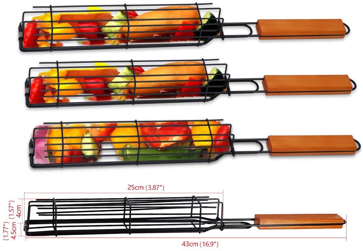Portable Grilling Baskets - Set of 4 Companion Nonstick Kabob Grilling Baskets for Outdoor Grill - Kabobs and Loose Veggies，Fruits，Vegetable，Onion，Fish，Chicken and Meat Grill Baskets (Basket-4B)