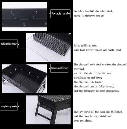 Folding Portable Barbecue Charcoal Grill, Barbecue Desk Tabletop Outdoor Stainless Steel Smoker BBQ for Outdoor Cooking Camping Picnics Beach