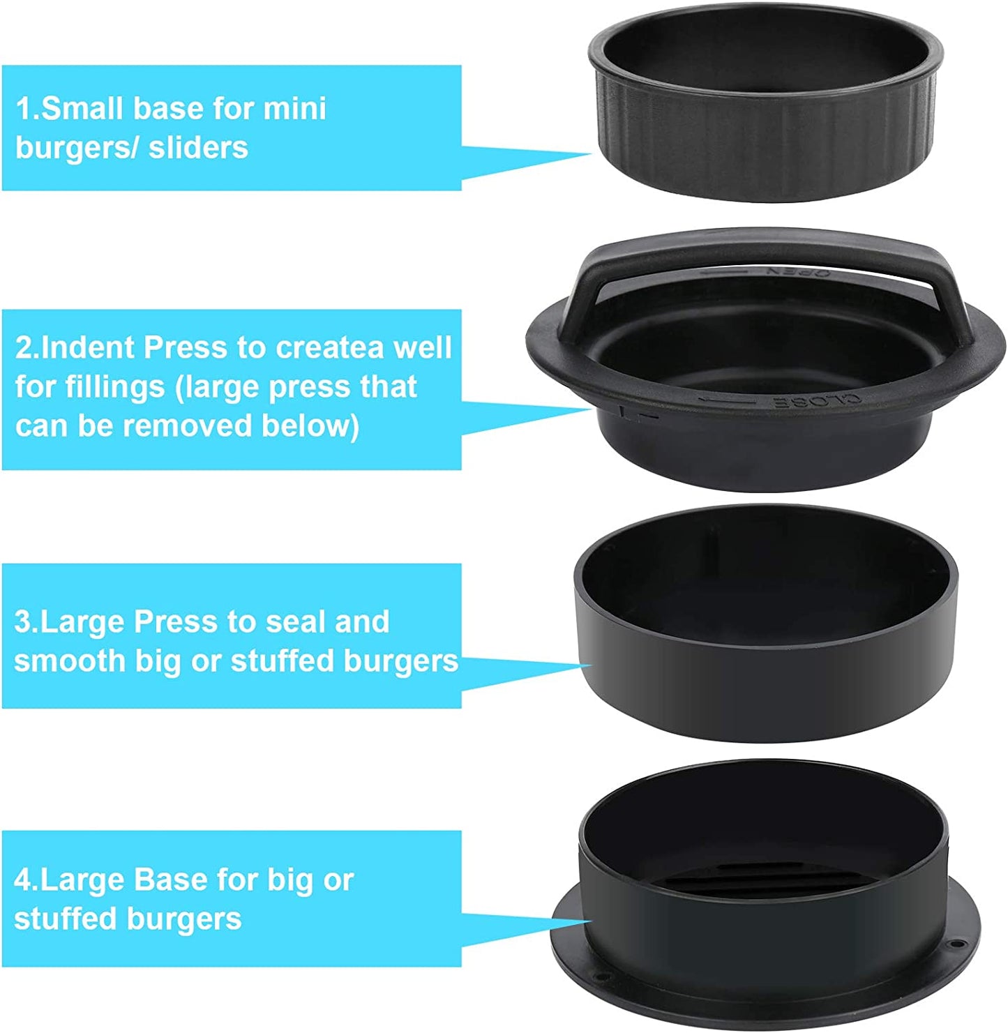 3 in 1 Stuffed Burger Press Patty Maker Rings Molds Kit, Non Stick Stuffer Hamburger Press Patty Maker - with 100 Pcs Wax Hamburger Patty Paper, Sausage Patty Press for Slider/Pattie/Grilling HAHAYOO