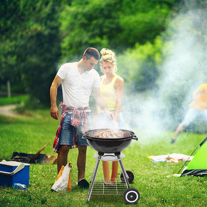 Outvita 18 Inch Portable Charcoal Grill, Stainless Steel BBQ Kettle Charcoal Grill with Wheels and Storage Holder for Camping, Picnic, Barbecue, Party, Outdoor Activities