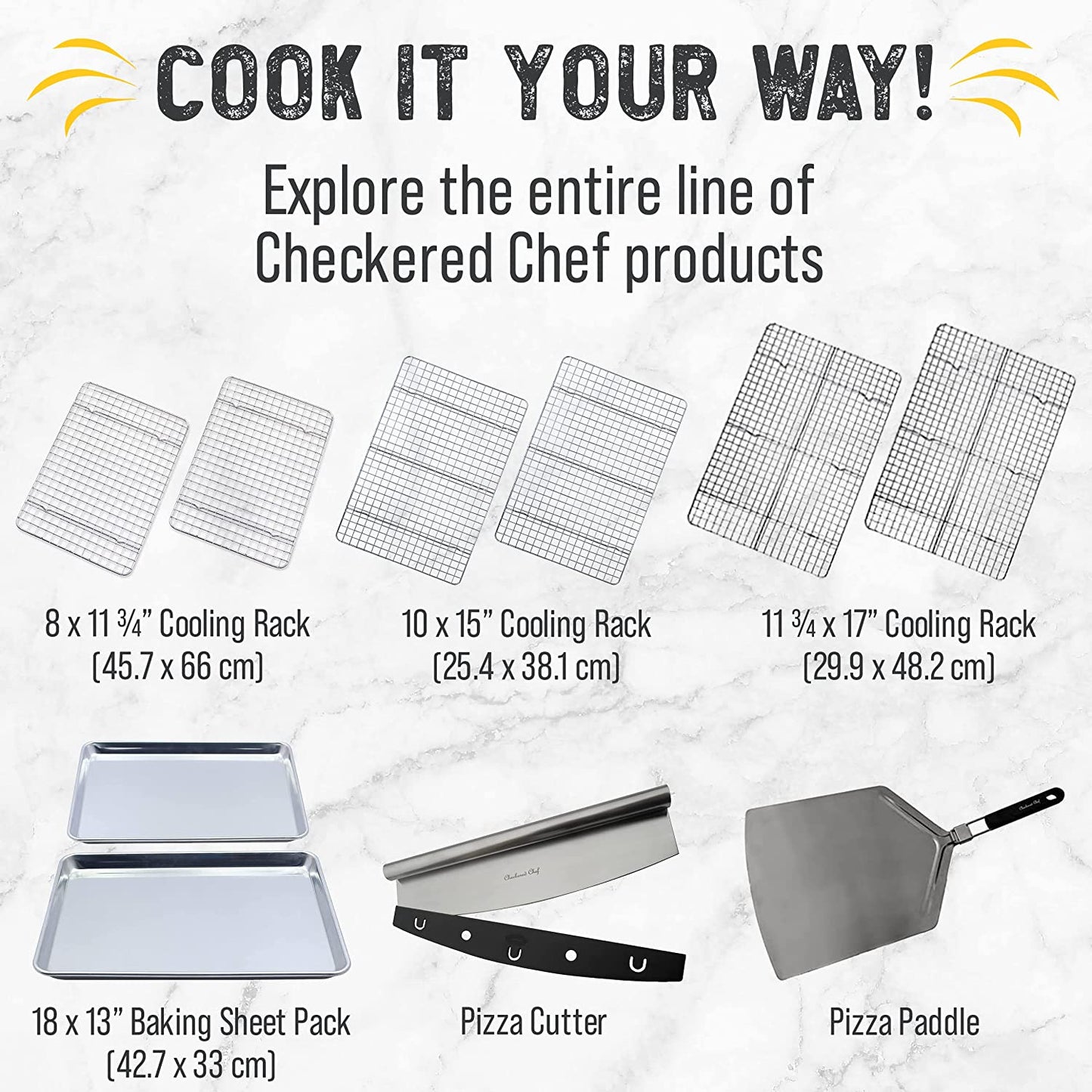 Checkered Chef Cooling Rack - Set of 2 Stainless Steel, Oven Safe Grid Wire Cookie Cooling Racks for Baking & Cooking - 8” X 11 ¾"