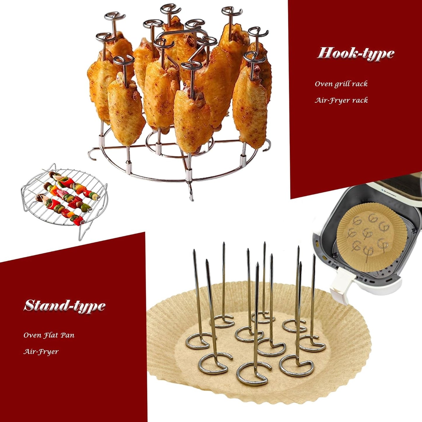 BBQ Vertical Skewers Sticks Stainless Steel Barbecue Grill Skewers for Air Fryer Stainless Steel Skewer Stand Air Fryer Grill Accessories