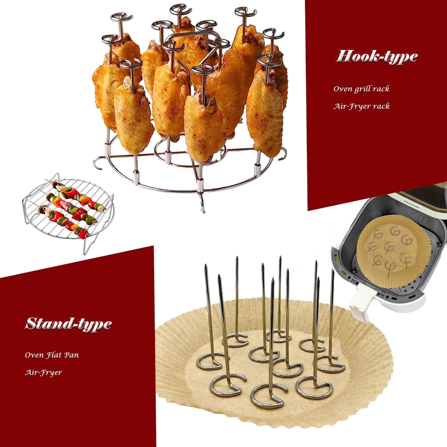 BBQ Vertical Skewers Sticks Stainless Steel Barbecue Grill Skewers for Air Fryer Stainless Steel Skewer Stand Air Fryer Grill Accessories
