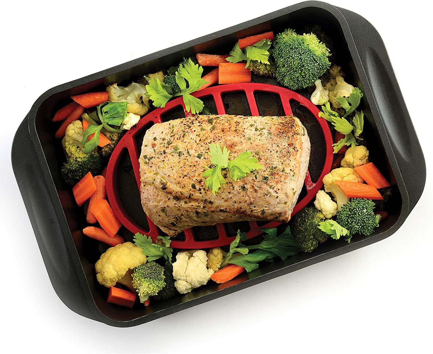 Norpro 405 Oval Silicone Roast Rack, Red 9X6