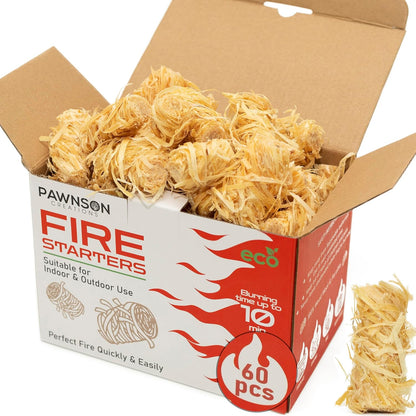 Fire Starters for Fireplace, Campfire, Wood Stove, Chimney, Pizza Oven, Fire Pit, Smoker, Grill, BBQ - All Weather Tumbleweeds Starter - Natural Odorless Indoor Outdoor Charcoal Firestarters 60 Pack