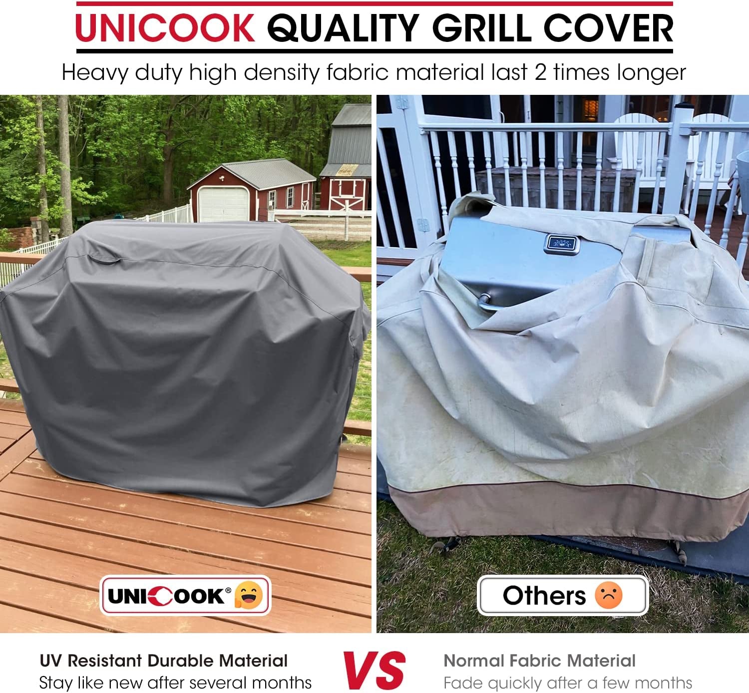 Unicook Grill Cover for Outdoor Grill, 60 Inch BBQ Cover, Heavy Duty Waterproof, Fade Resistant, Weather Resistant, Anti-Rip, Gas Grill Cover Compatible with Weber, Char-Broil, Nexgrill, Etc. Grey