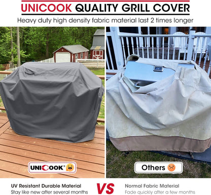 Unicook Grill Cover for Outdoor Grill, 60 Inch BBQ Cover, Heavy Duty Waterproof, Fade Resistant, Weather Resistant, Anti-Rip, Gas Grill Cover Compatible with Weber, Char-Broil, Nexgrill, Etc. Grey
