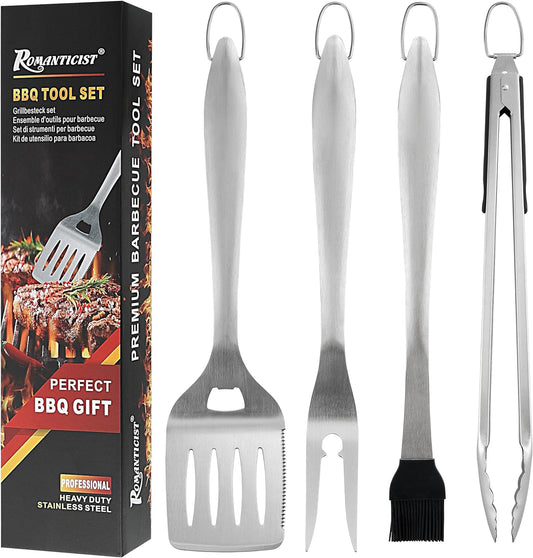 ROMANTICIST 4Pc Heavy Duty Grill Accessories for Top Chef - Professional Grill Tools Set & Basic BBQ Tools for Backyard Restaurant Outdoor Kitchen - Deluxe Grill Gift for Dad on Father’S Day Birthday