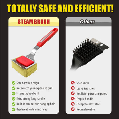 Grill Brush Bristle Free. [Rescue-Upgraded] BBQ Replaceable Cleaning Head, Unique Seamless-Fitting Scraper Tools for Cast Iron/Stainless-Steel Grates, Safe Barbecue Grill Cleaner-Red
