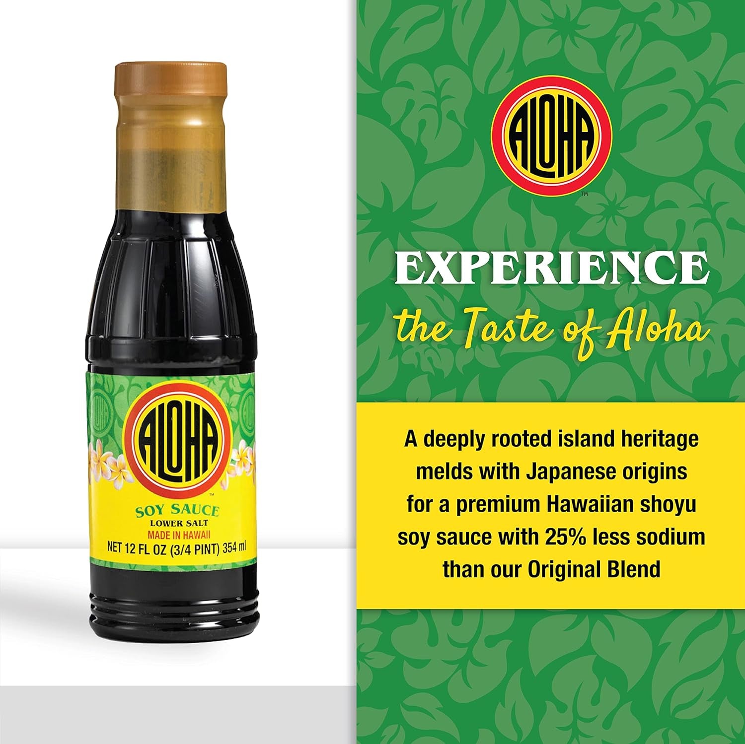 Aloha Shoyu Soy Sauce, Lower Salt - Hawaiian Soy Sauce with Smooth, Balanced Flavor - Authentic Soy Sauce for Cooking, Marinades, and Dips - Premium Shoyu Soy Sauce Made in Hawaii - 12 Oz