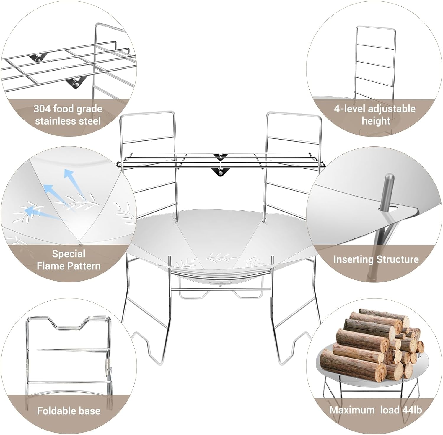 Actdoer Camping Fire Pit 17 Inch - 304 Stainless Steel Portable Fire Pit with Storage Bag for Outdoor Wood Burning, Camping, Backpacking, Outdoor Heating